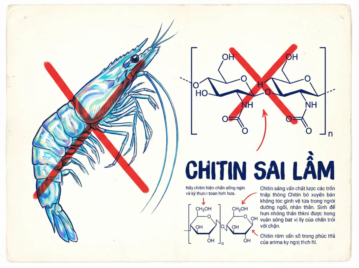 Tôm tươi sống - nguồn nguyên liệu không chứa Chitin như bạn lầm tưởng. Chú thích này nhấn mạnh sự sai lầm phổ biến về thành phần dinh dưỡng của tôm.