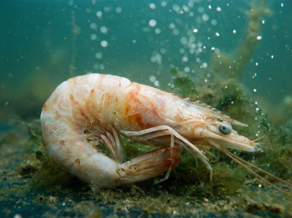 Tôm biểu hiện rõ sự mệt mỏi, nhợt nhạt dưới nền nước ao nóng bức, gợi lên nỗi lo lắng về sức khỏe của chúng.