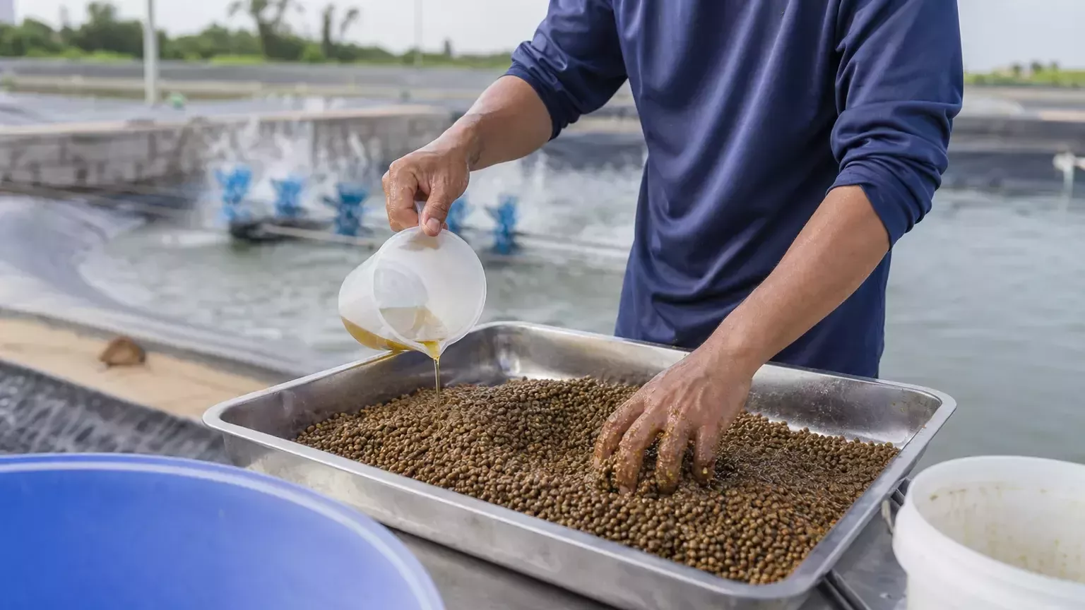 trộn khoáng vào thức ăn cho tôm