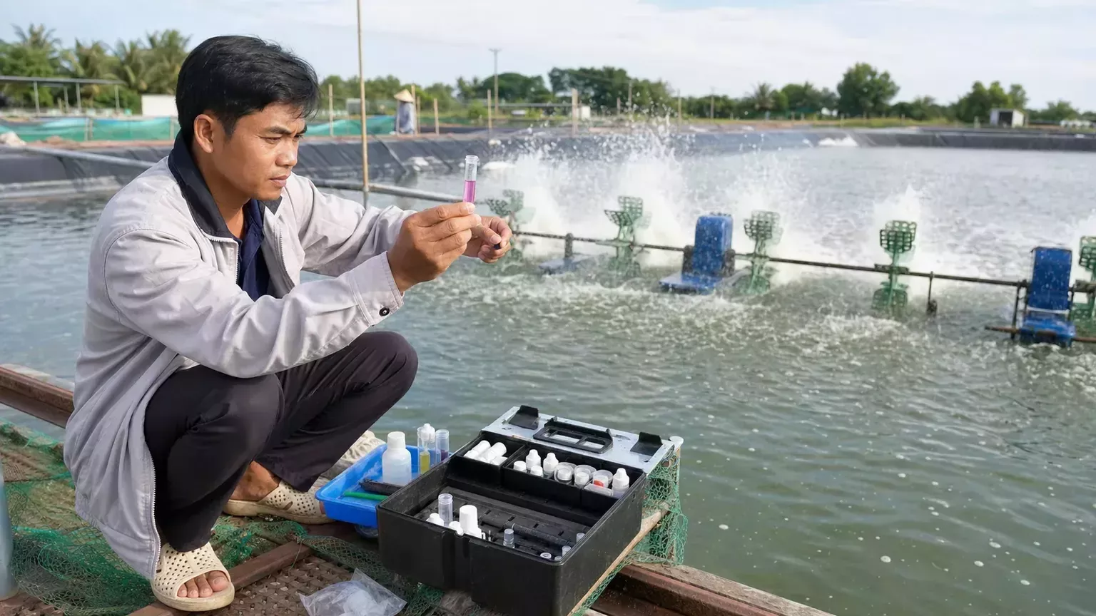 XỬ LÝ KHÍ ĐỘC NO2 TRONG AO NUÔI TÔM