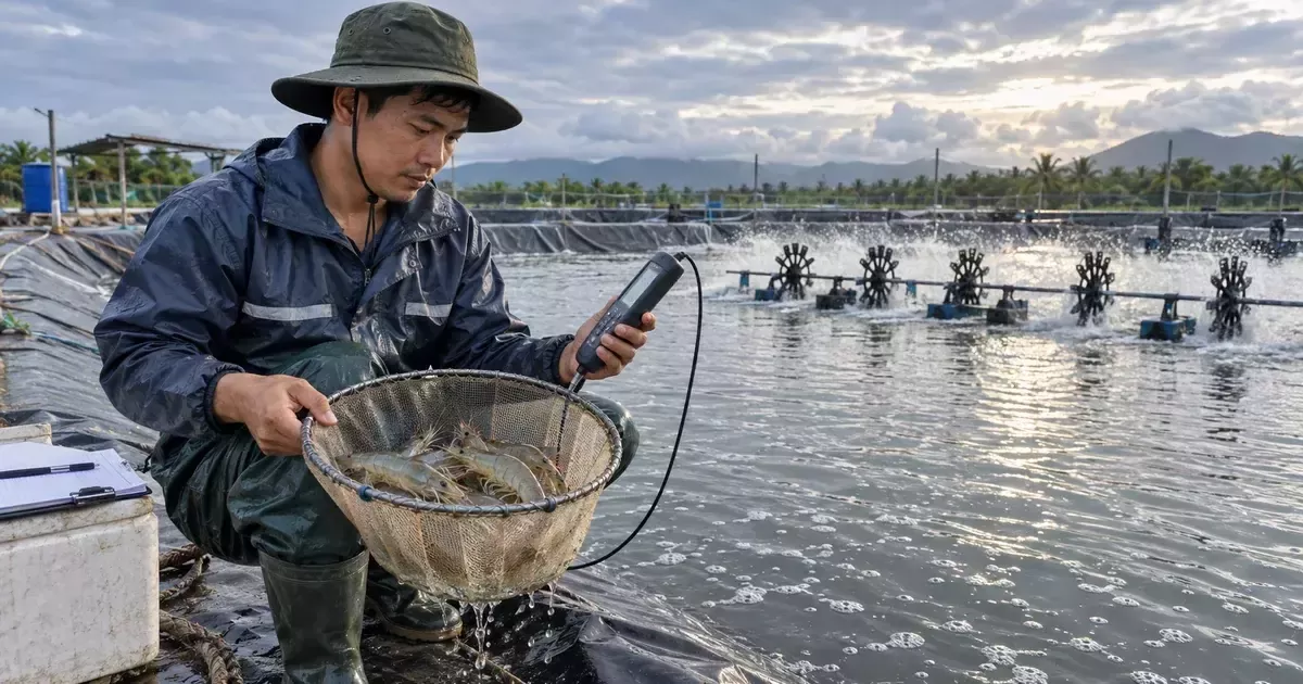 Quản lý ao tôm cuối mùa mưa khi lấy mẫu nước